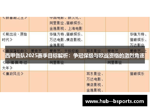 西甲各队2025赛季目标解析：争冠保级与欧战资格的激烈角逐