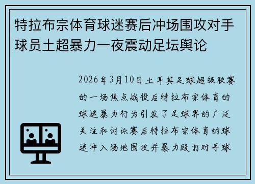 特拉布宗体育球迷赛后冲场围攻对手球员土超暴力一夜震动足坛舆论 特拉布宗体育球迷赛后冲场围攻对手球员土超暴力一夜震动足坛舆论